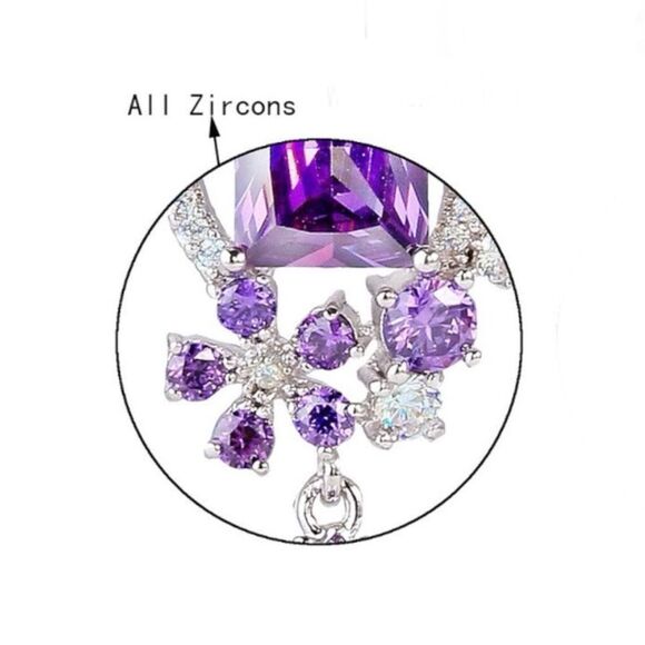 Silver with Purple Amethyst and White Diamond CZ Floral Chandelier Post Earrings - Picture 6 of 6